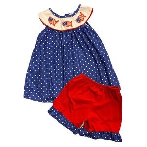 Girls Size 4 4th Of July‎ Shorts Set Applique Flags NEW Patriotic Memorial Day